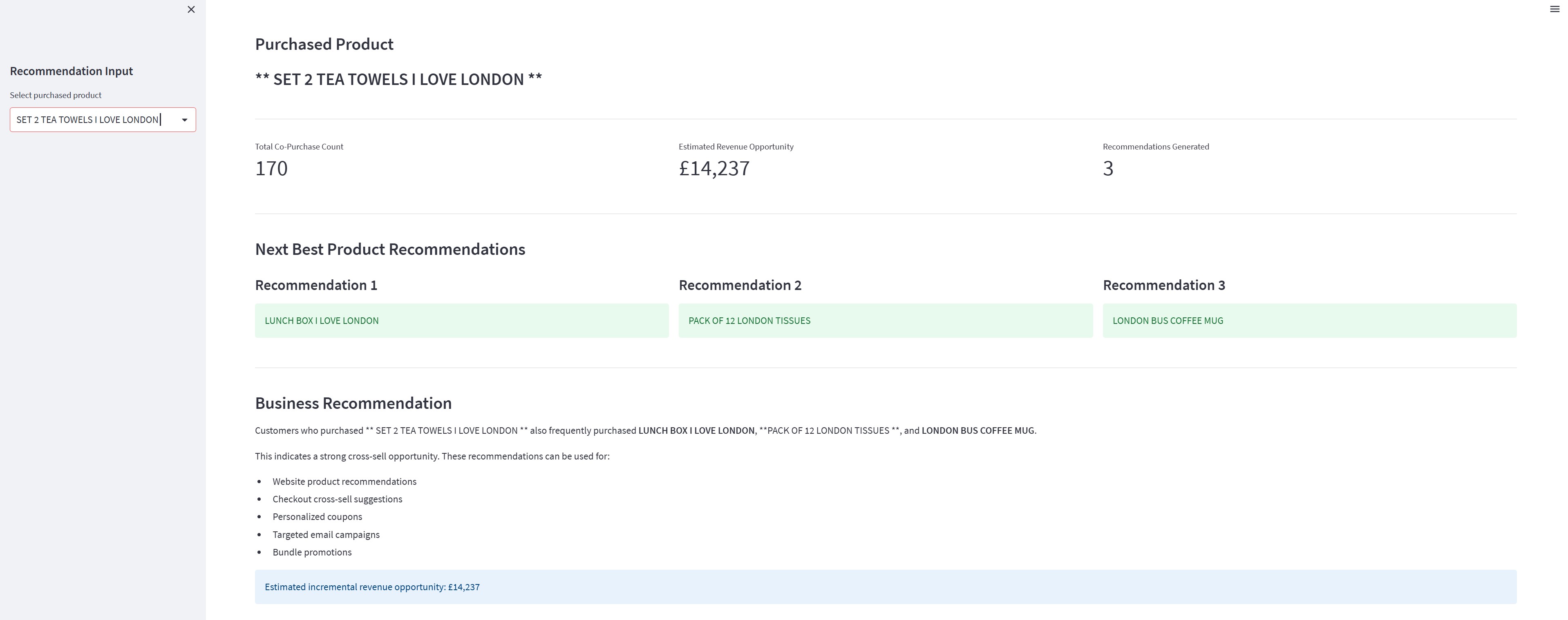 Customer Growth Intelligence recommendation dashboard